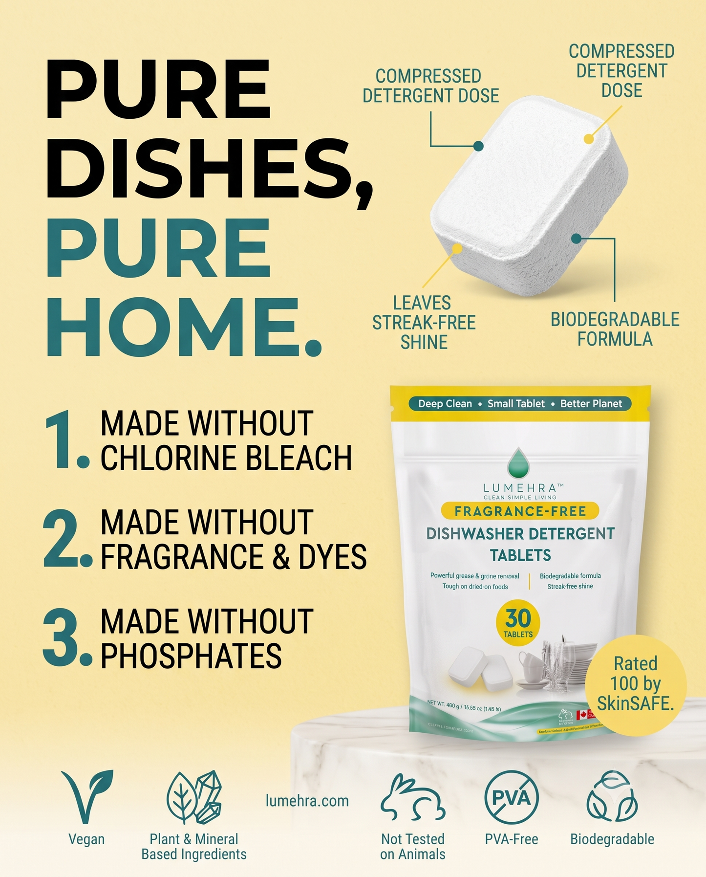 Fragrance-Free Dishwasher Detergent Tablets 30 Loads