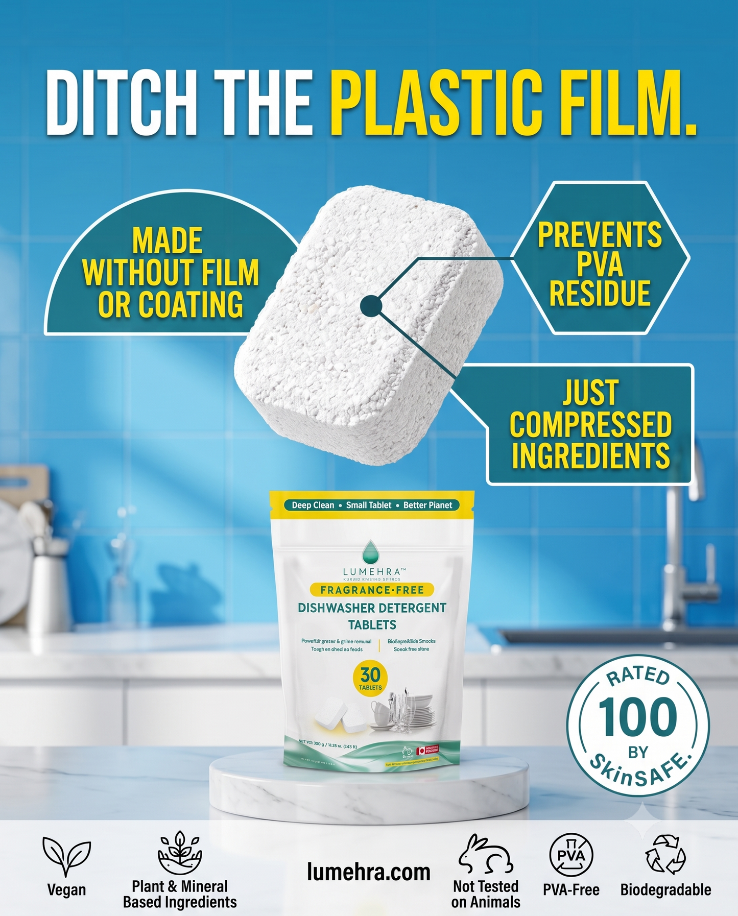 Fragrance-Free Dishwasher Detergent Tablets 30 Loads