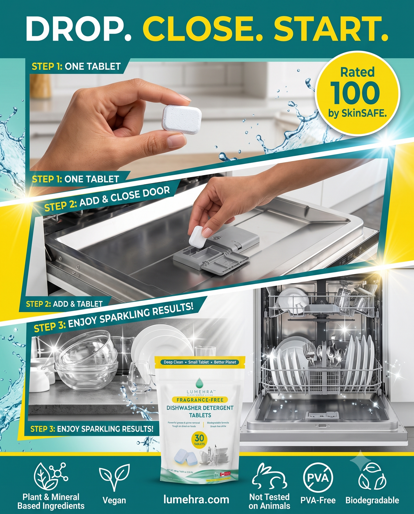 Fragrance-Free Dishwasher Detergent Tablets 30 Loads