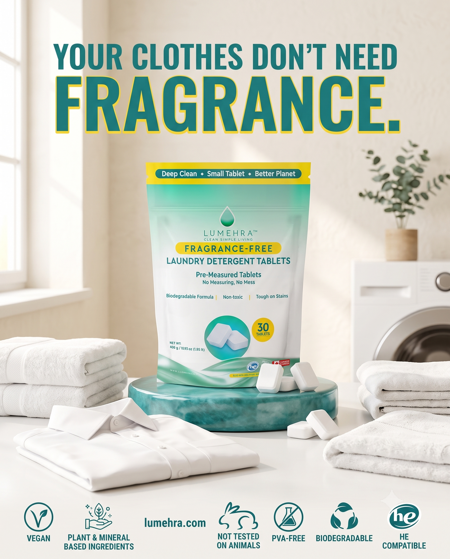 Fragrance-Free Laundry Detergent Tablets 30 Loads
